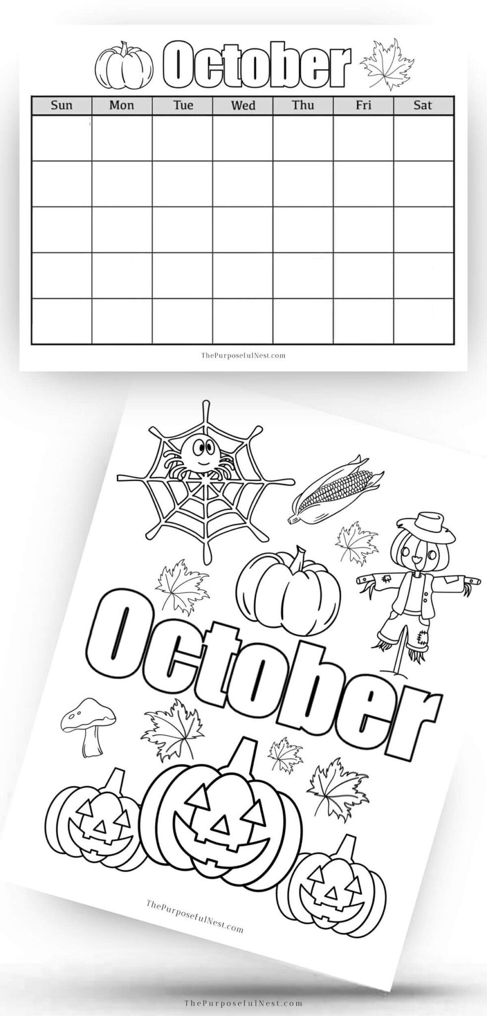 FREE October Coloring Page and Calendar for Kids! - The Purposeful Nest