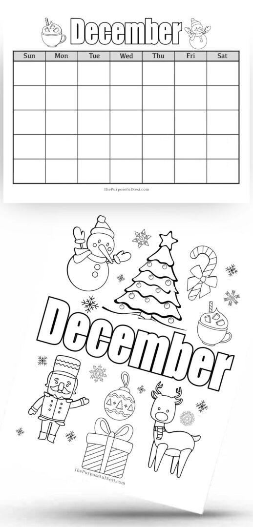 December Coloring Page and Calendar for Kids - The Purposeful Nest