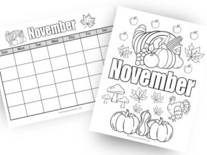 November Coloring Page and Calendar