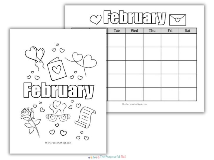 February Calendar and Coloring Page - The Purposeful Nest