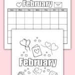 February Calendar and Coloring Page.