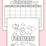 February Calendar and Coloring Page.