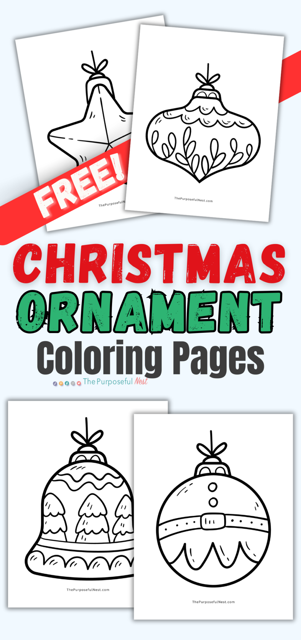 FREE Christmas Ornament Coloring Pages - The Purposeful Nest