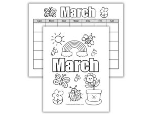 march calendar and coloring page