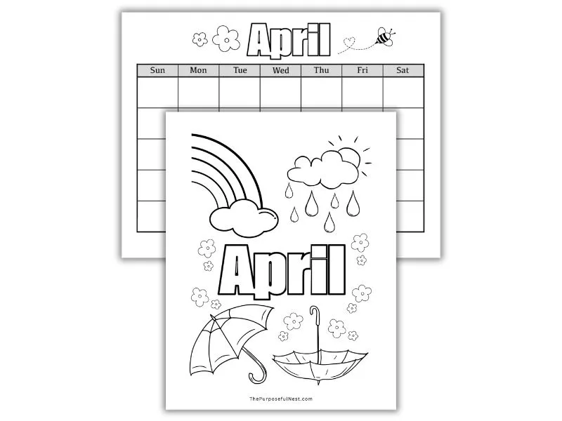 April Coloring Page and Calendar