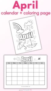 April Coloring Page and Calendar