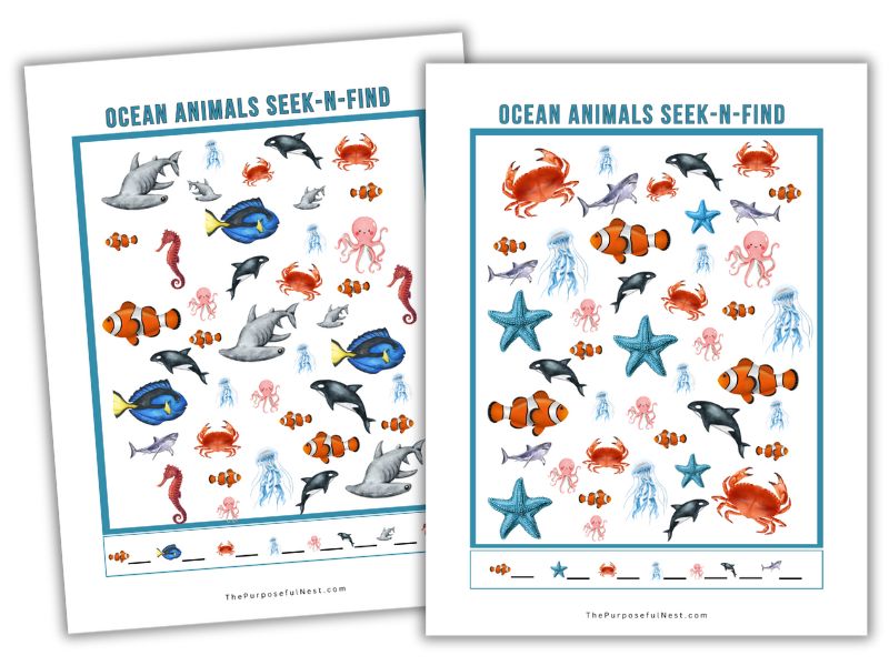 Free Ocean Animal Seek-and-Find Activity Pages for Preschoolers and Toddlers